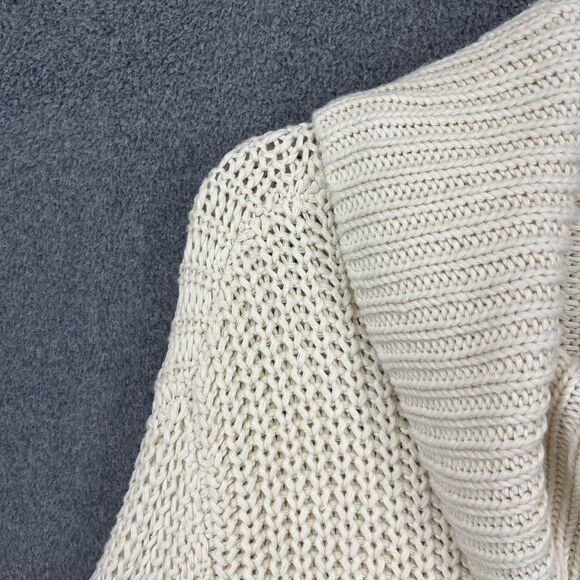 Aerie Sweater Cardigan Womens Medium Cream Zip Front Cowl Neck Cropped Knit - Picture 4 of 16